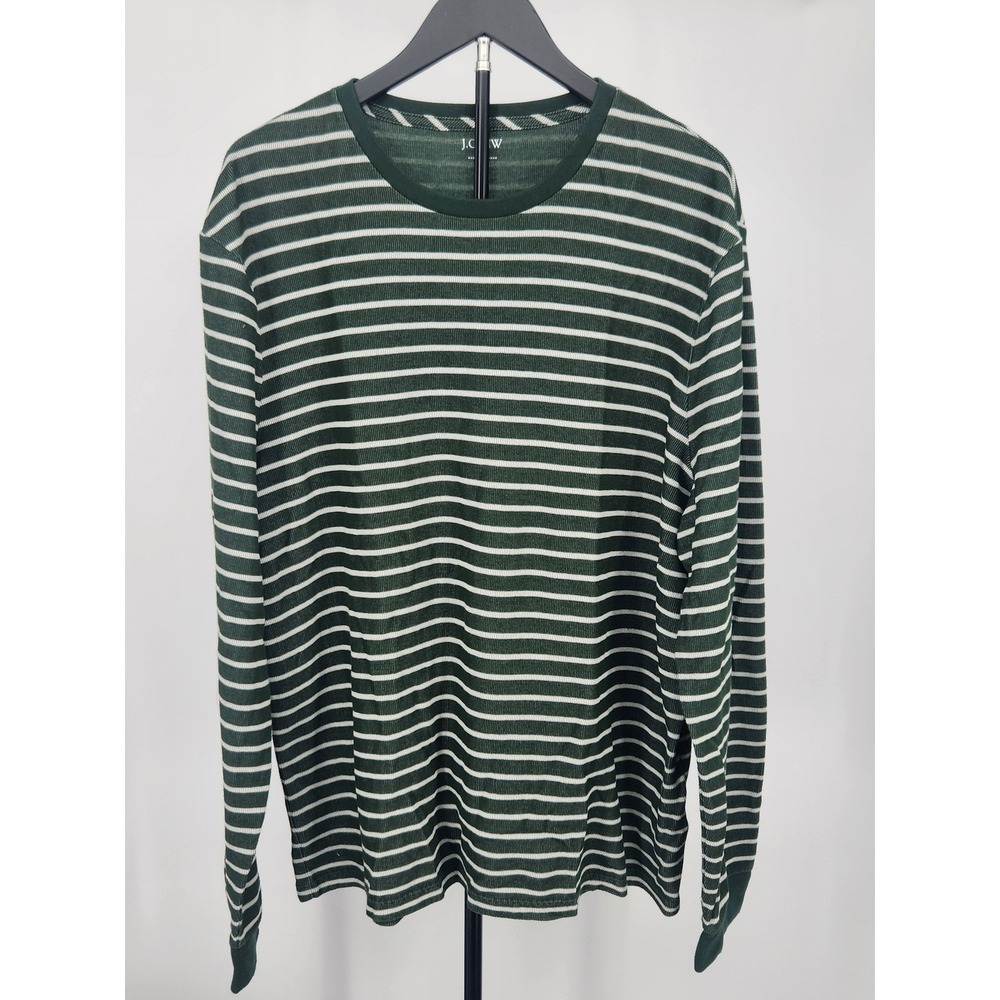 J.Crew Mens XXL Long Sleeve Striped Ribbed T-Shirt Green White Crewneck